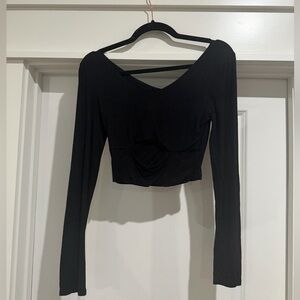 Black Long Sleeve Slightly Crop Top